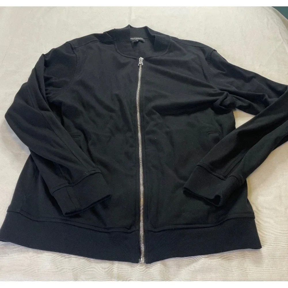 Banana Republic Dress Bomber Men L Black 359702-00 Full Zip Cotton Jacket Ribbed